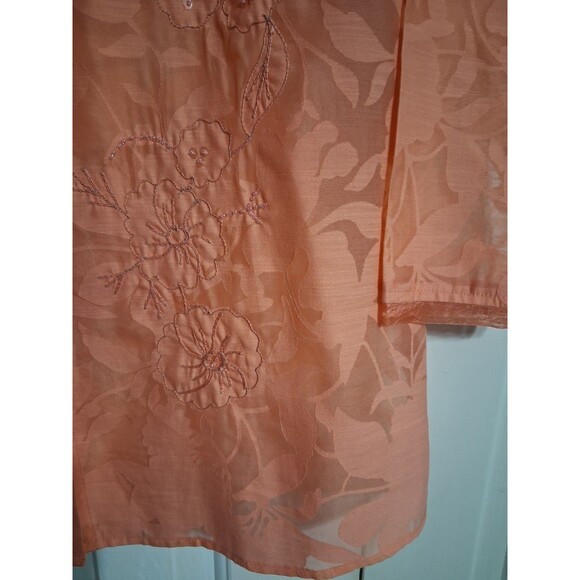 Women's JH Collectibles 3/4 Sleeve Peach Sheer Beaded Top Size S - Picture 8 of 9
